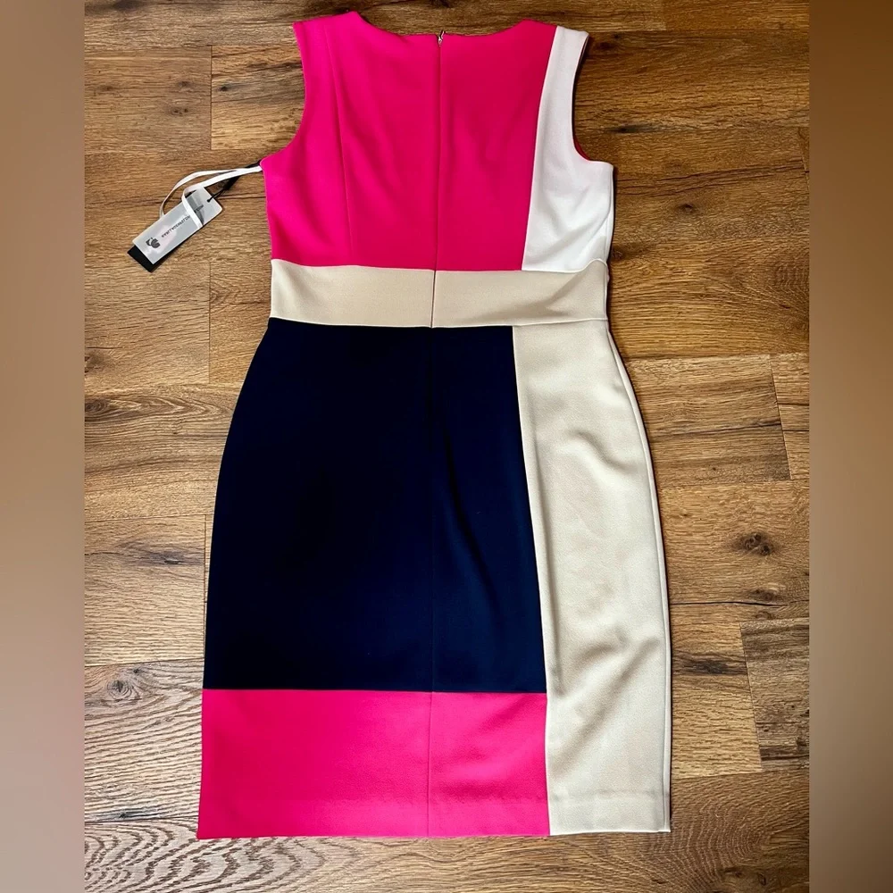 Karl Lagerfeld Colorblock Sheath Dress in Hot Pink, Navy & Cream - Picture 4 of 4